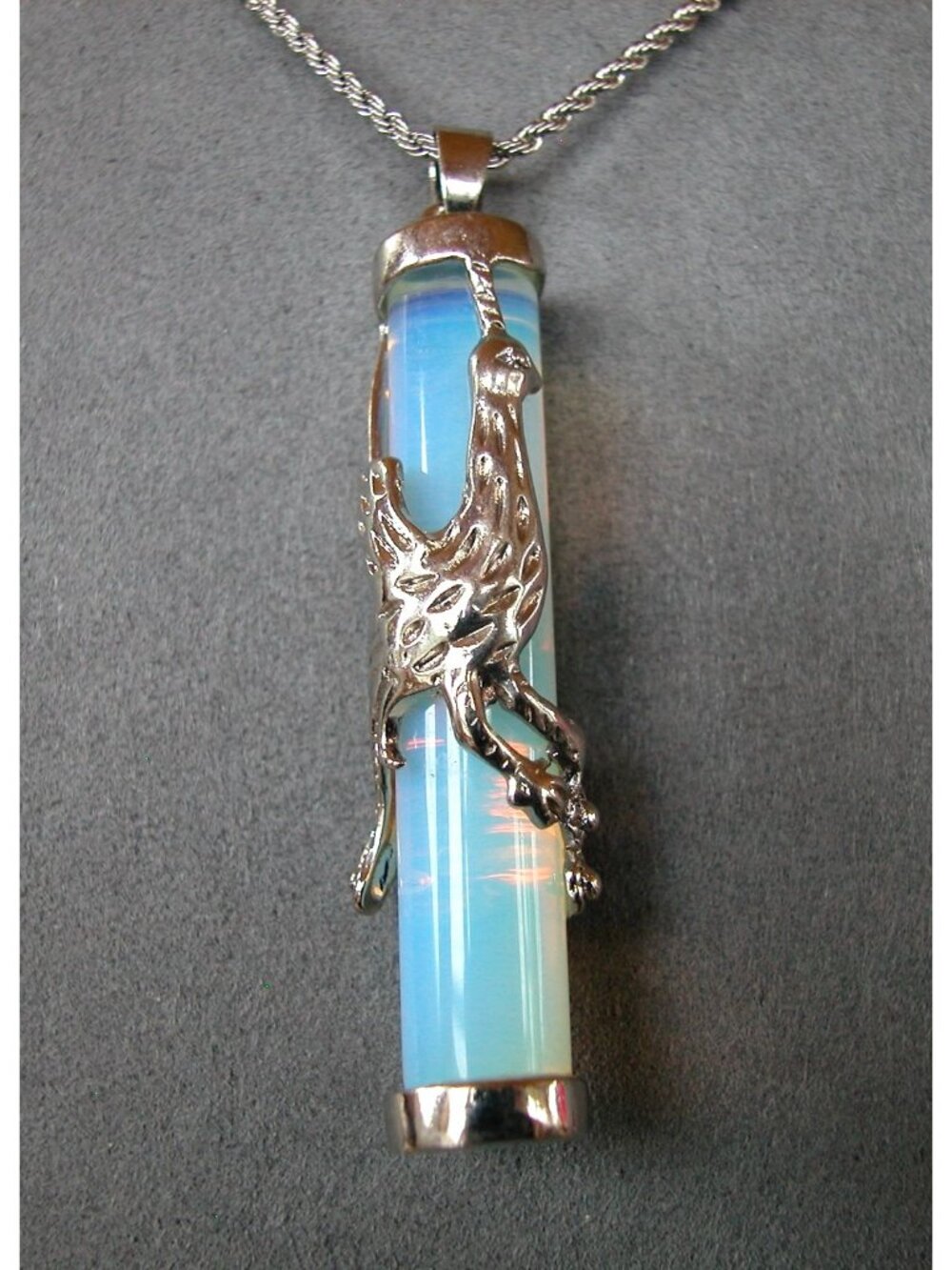 Cylindrical Opalite Pendant Wrapped with a Dragon/ Phoenix